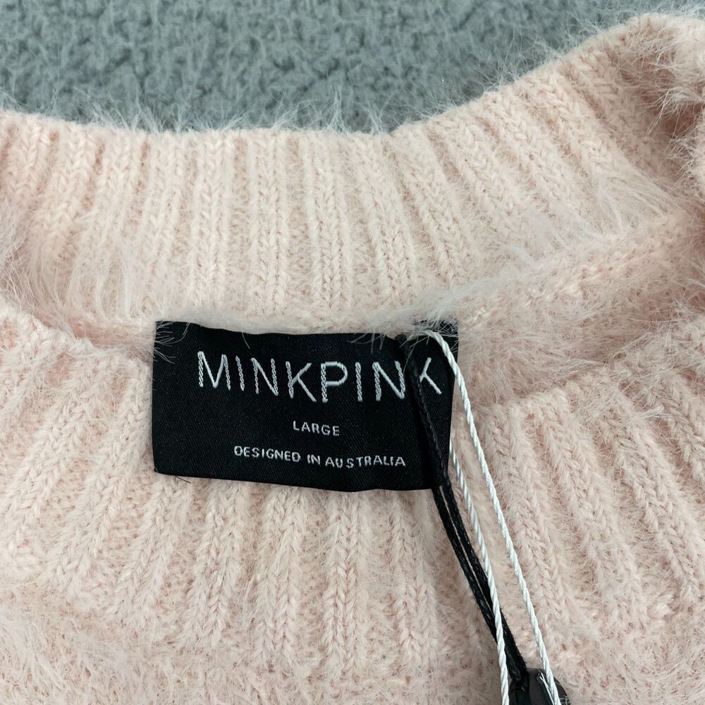 NWT Mink Pink Millie Fluffy Knit Tee Women L Blush Pink Short Sleeve Sweater - Picture 7 of 12